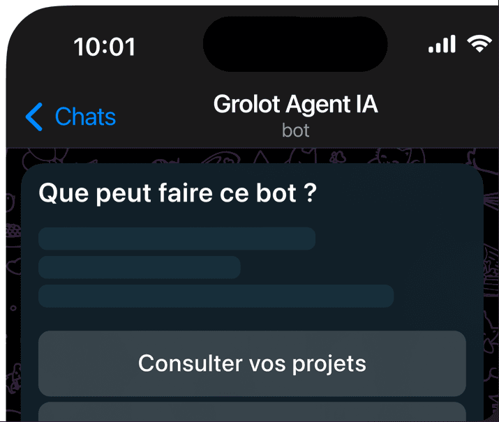 Conversation mobile avec l'agent IA Grolot