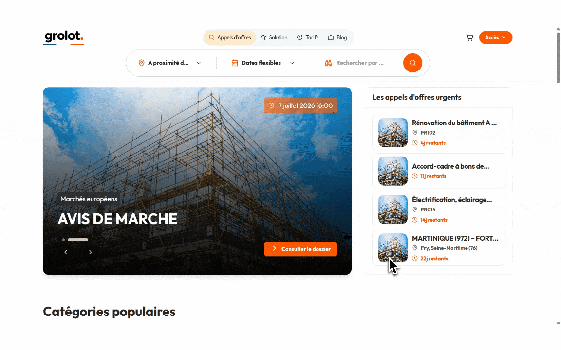 Aperçu : planning généré à partir du DCE